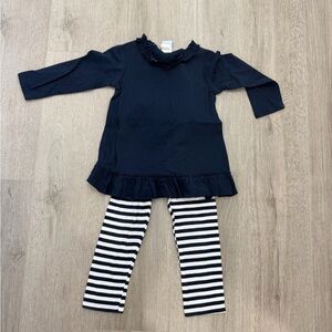Navy Dress with Striped Leggings Set